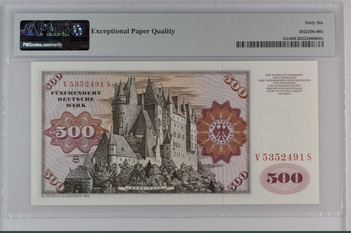 收藏联盟Quantum Auction 第200期拍卖  德国联邦1980年500马克 PMG66 较少年份 大副