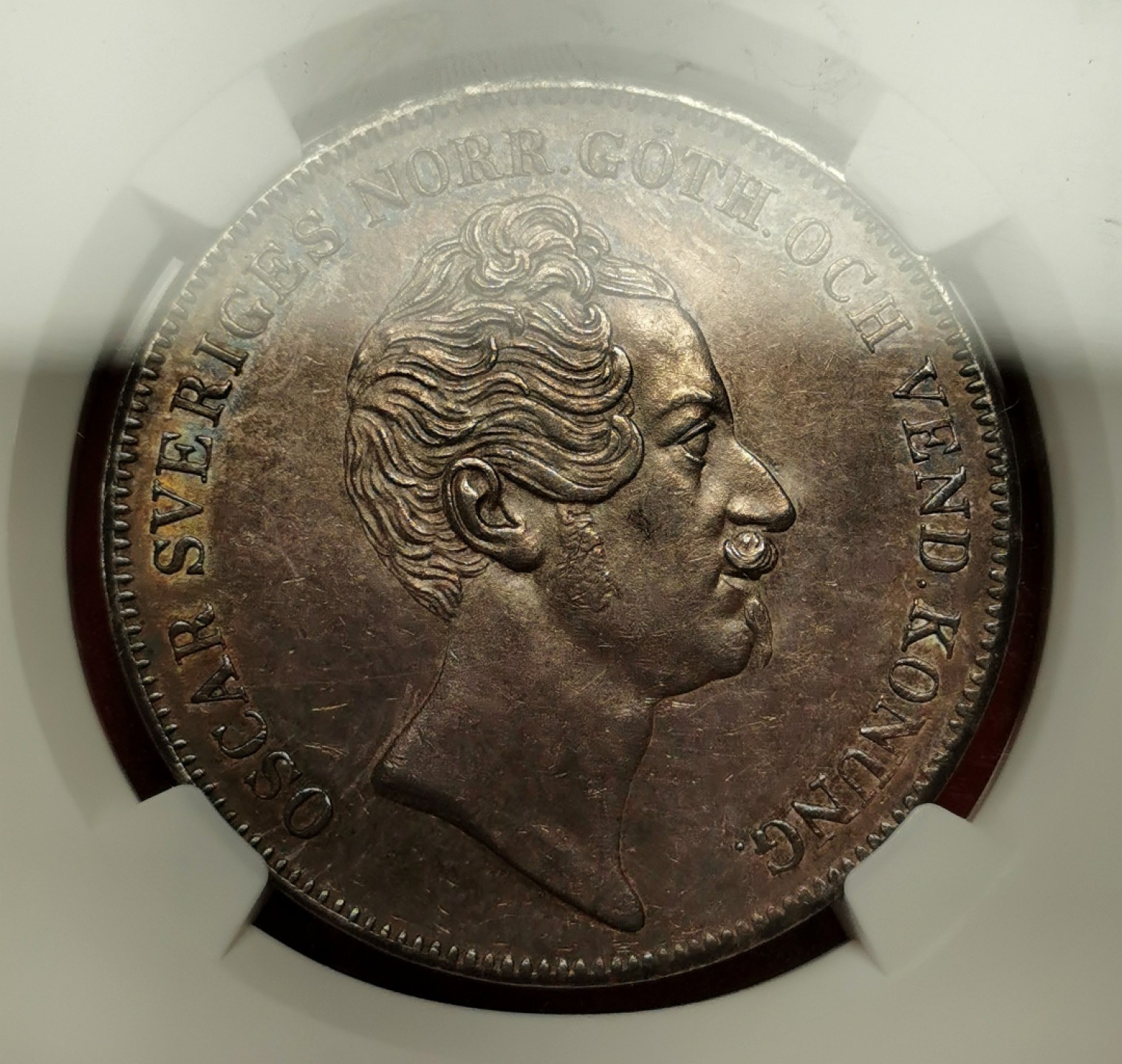 凡希社世界钱币微拍第二百十六期 荐！1851瑞典奥斯卡一世RIKSDALER34克超大银NGC-MS62烟熏彩味道十足！