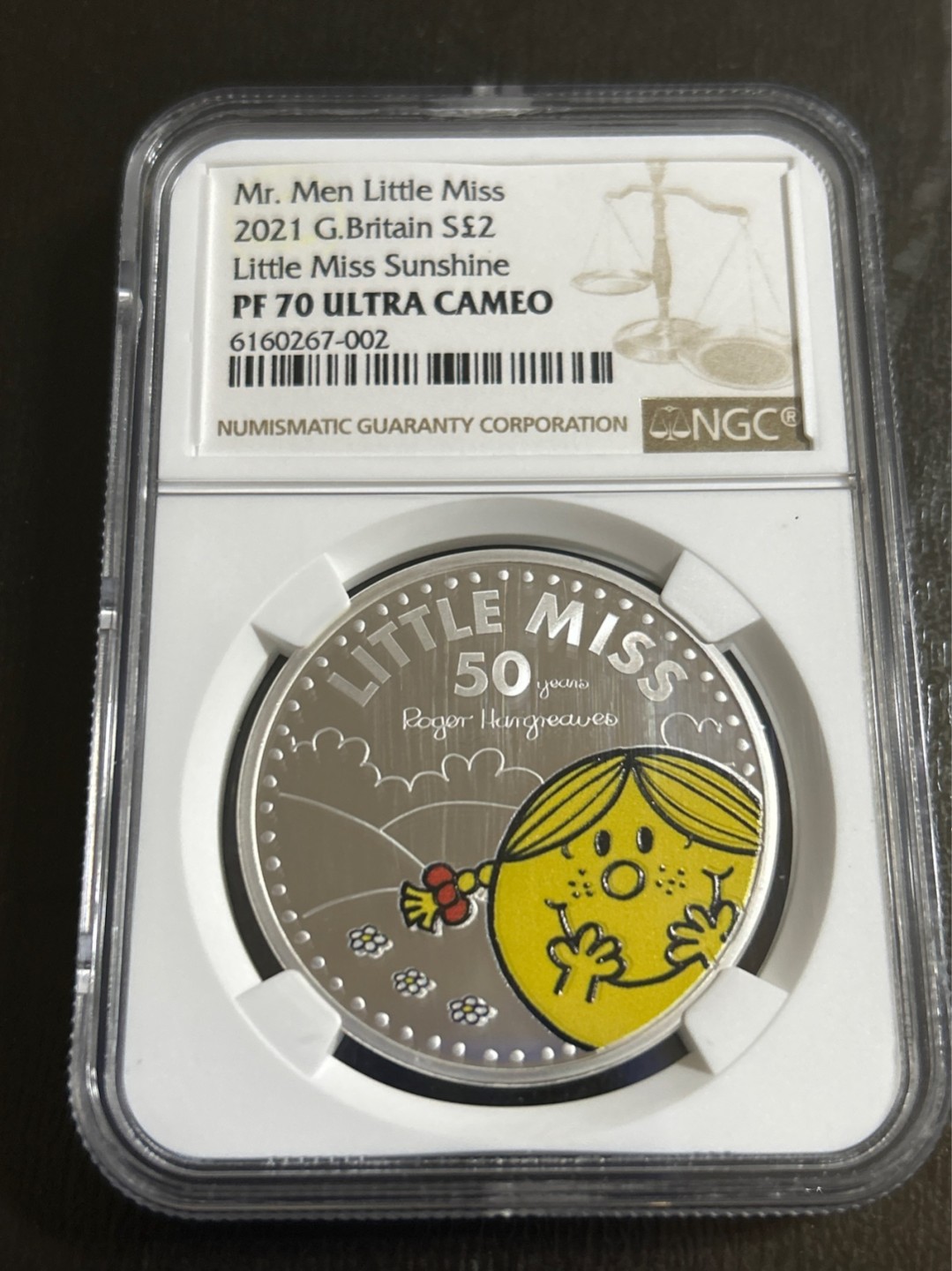 收藏联盟Quantum Auction 第201期拍卖 硬币场 英国2021年2英镑 NGC PF70UC 满分级别 首发蓝标 Mr.Men Little Miss系列 阳光小姐姐彩色精制银币 