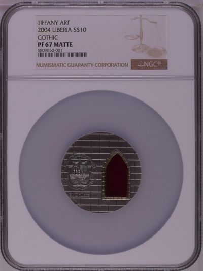 【海寧潮】拍卖第四十五期 - 【海寧潮】获奖利比里亚2004年蒂凡尼2盎司镶嵌玻璃银币ngc67分，评级公司严评，实际68分肯定有