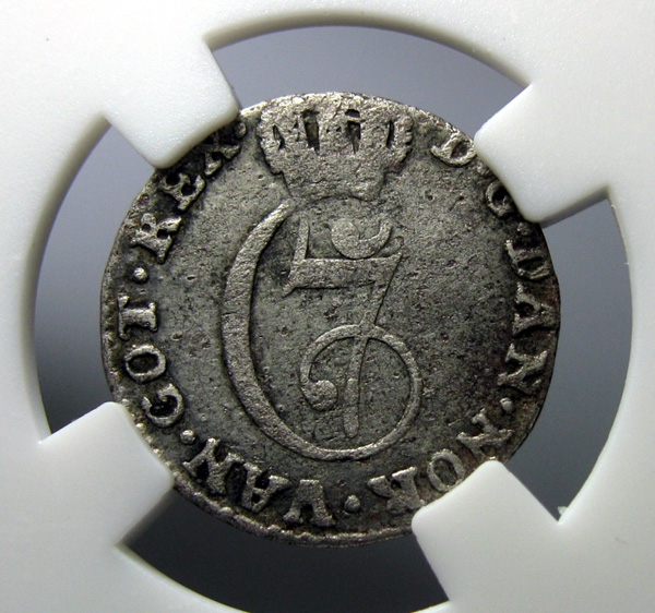 丹麦银币,1780,克里斯蒂安七世,2斯基林,18mm,1g,自打标签盒子R0411mx