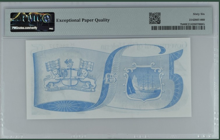 收藏联盟Quantum Auction 第200期拍卖  圣赫勒拿岛1981年5镑 PMG66 拿破仑的流放地和去世地点