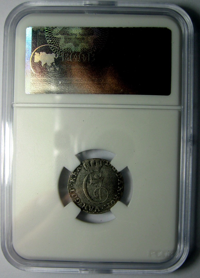 丹麦银币,1780,克里斯蒂安七世,2斯基林,18mm,1g,自打标签盒子R0411mx