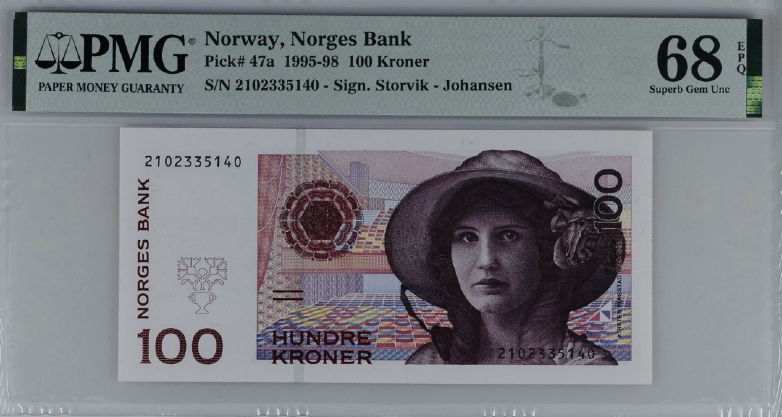 收藏联盟Quantum Auction 第200期拍卖  挪威1995年100克朗 PMG68 冠军分 首发年份