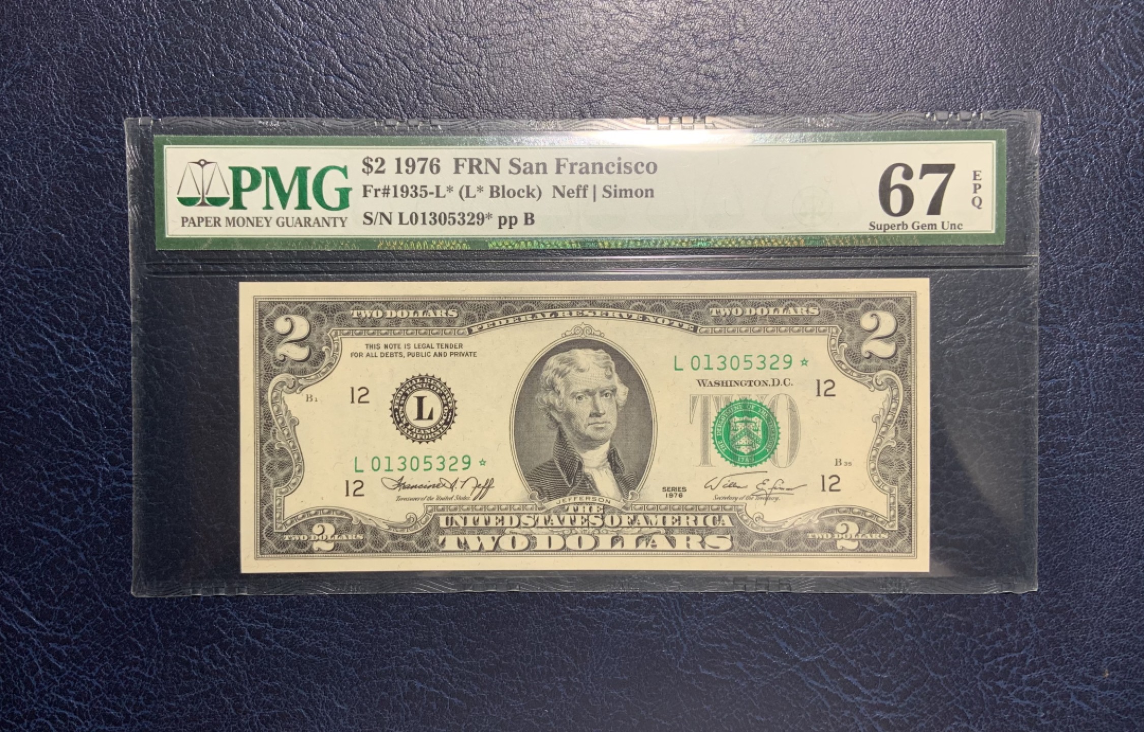 收藏联盟Quantum Auction 第200期拍卖  美国1976年联邦储备券2元 PMG67 星补号 号码无47