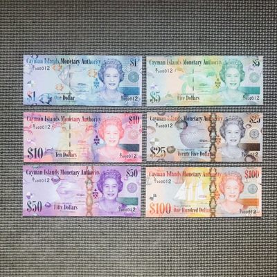 51th 美洲大陆塑料钞和纸钞1 - 开曼群岛2010年1-100元纸钞，全同小号12号