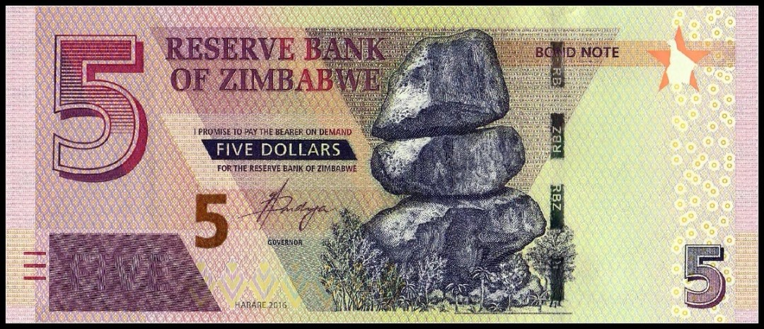 北极狼藏苑社(30)港澳台，邻国钞.裸票 94006-非洲 2019年 津巴布韦5元纸币 半塑料钞 