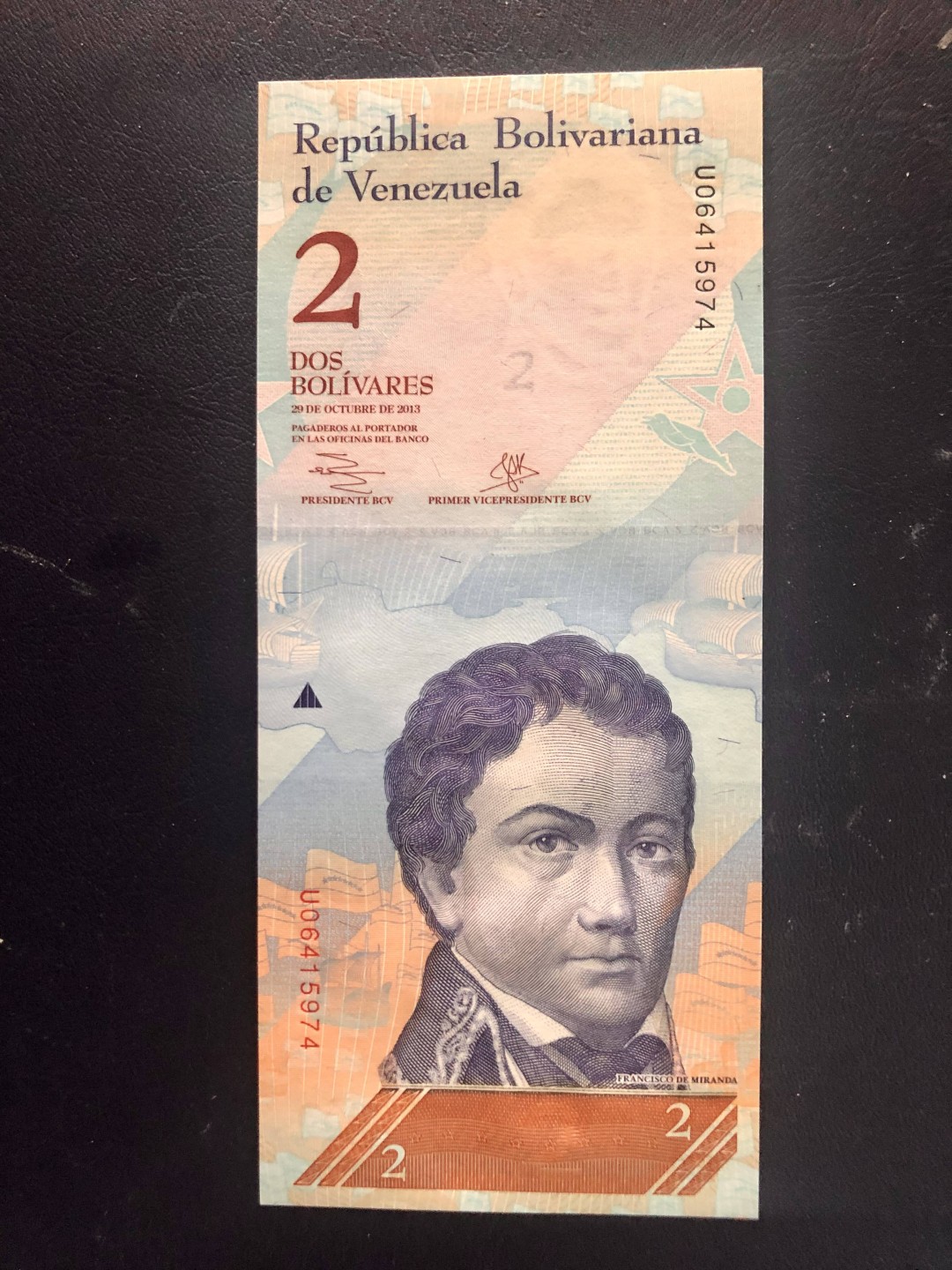 北极狼藏苑社(30)港澳台，邻国钞.裸票 94061-全新UNC 委内瑞拉2玻利瓦尔·彩虹币