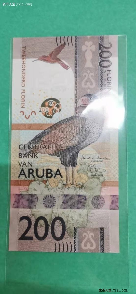 阿鲁巴200弗罗林 2019年 A冠 首冠 无47 美洲纸币 实物图 UNC
