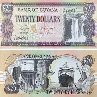 北极狼藏苑社(30)港澳台，邻国钞.裸票 - 94026-美洲·圭亚那20元纪念钞瀑布 2006