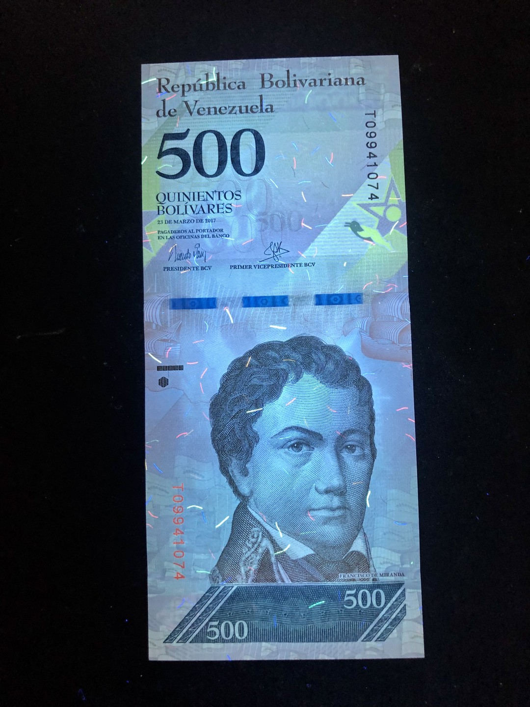 北极狼藏苑社(30)港澳台，邻国钞.裸票 94034-全新UNC 委内瑞拉500玻利瓦尔·彩虹币