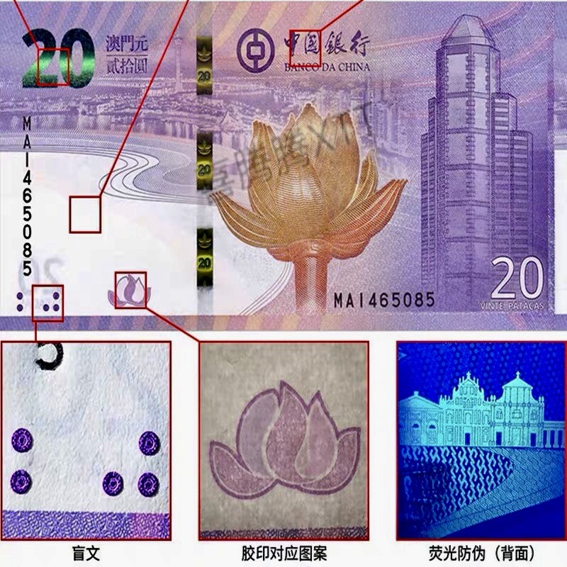 北极狼藏苑社(30)港澳台，邻国钞.裸票 9634-2019年澳门回归20周年纪念钞 二十周年纪念1对2张，尾三同数