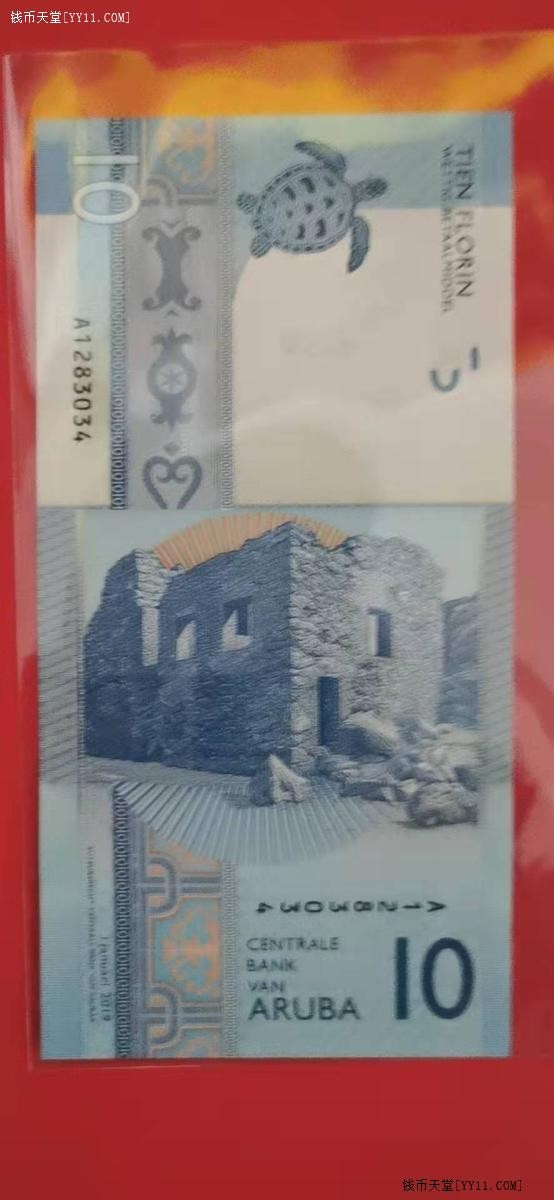 阿鲁巴10弗罗林 2019年 A冠  首冠 美洲纸币 实物图 UNC