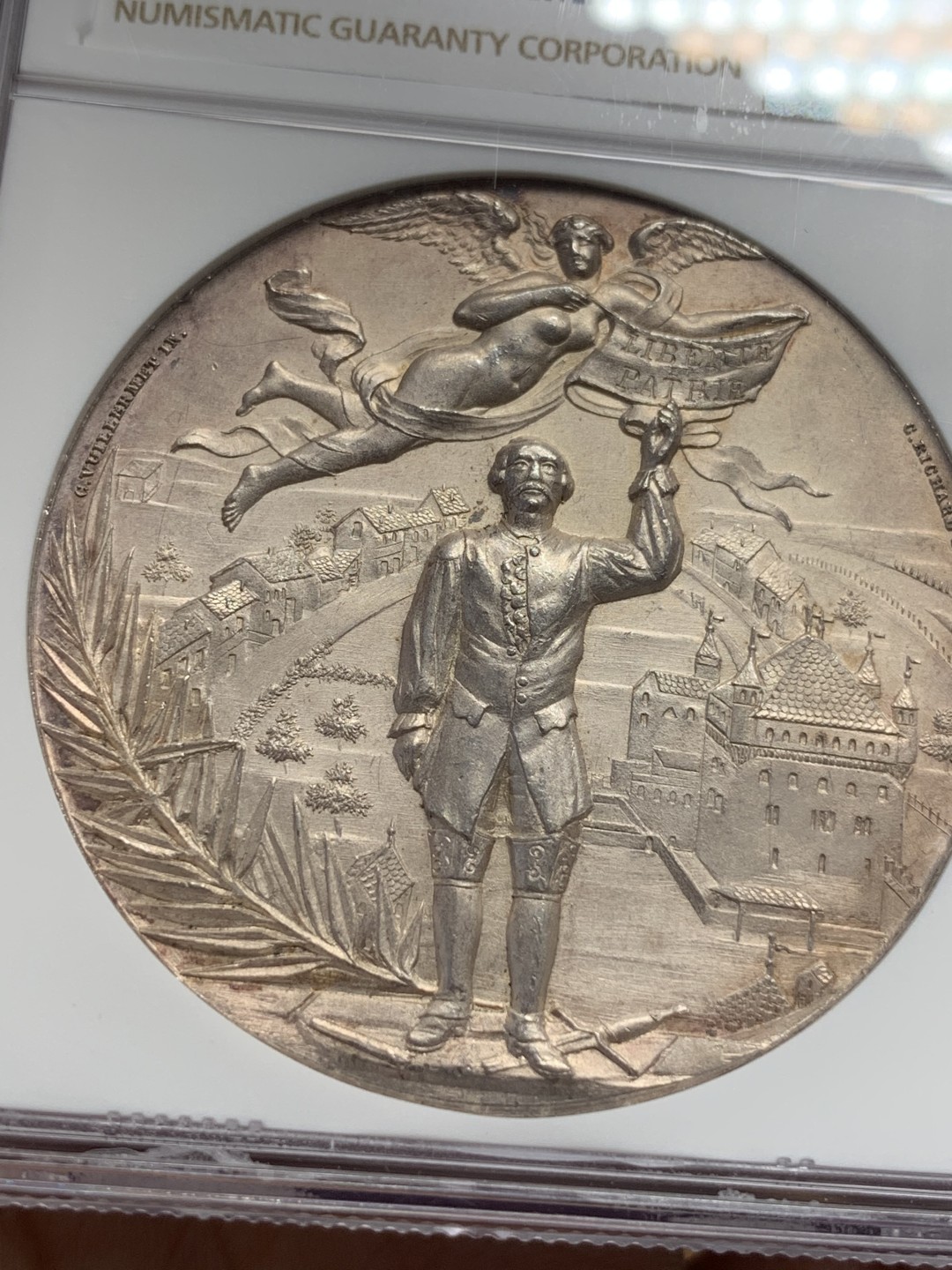 《竞宝斋》第108场-周日，周一 ，周四3场连拍（全场包邮） NGC MS63  1894年瑞士洛桑射击节大银章 稀少品种 市场流通量小于300枚 精美大气