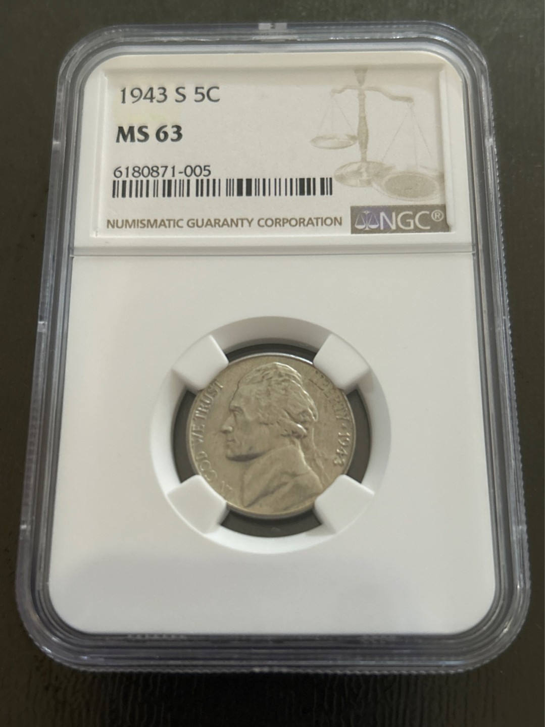 收藏联盟Quantum Auction 第203期拍卖 硬币场 1943年美国5分 NGC MS63