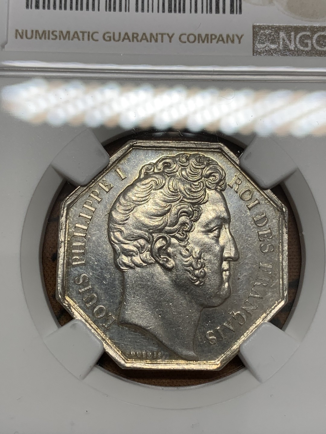 《竞宝斋》第108场-周日，周一 ，周四3场连拍（全场包邮） NGC MS61 菲利普 奥尔良公证处 八角银质代币 1845-1860年