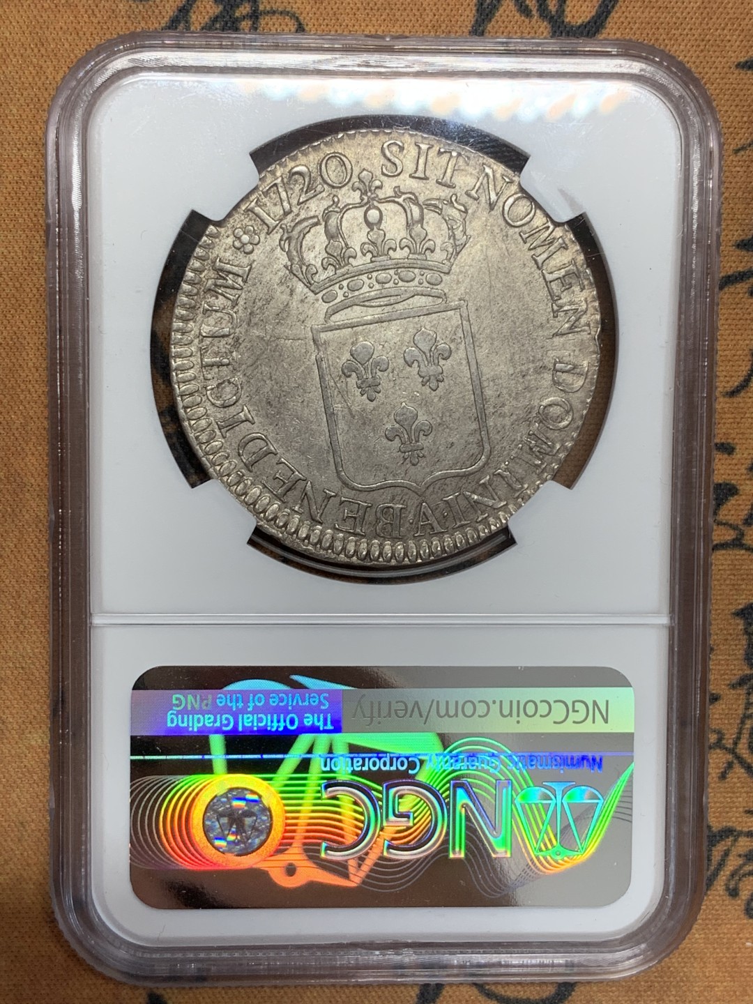 《竞宝斋》第108场-周日，周一 ，周四3场连拍（全场包邮） NGC AU53 法国 1720年 路易十五 年轻版 埃居大银币 少见版别 打制清晰带底光