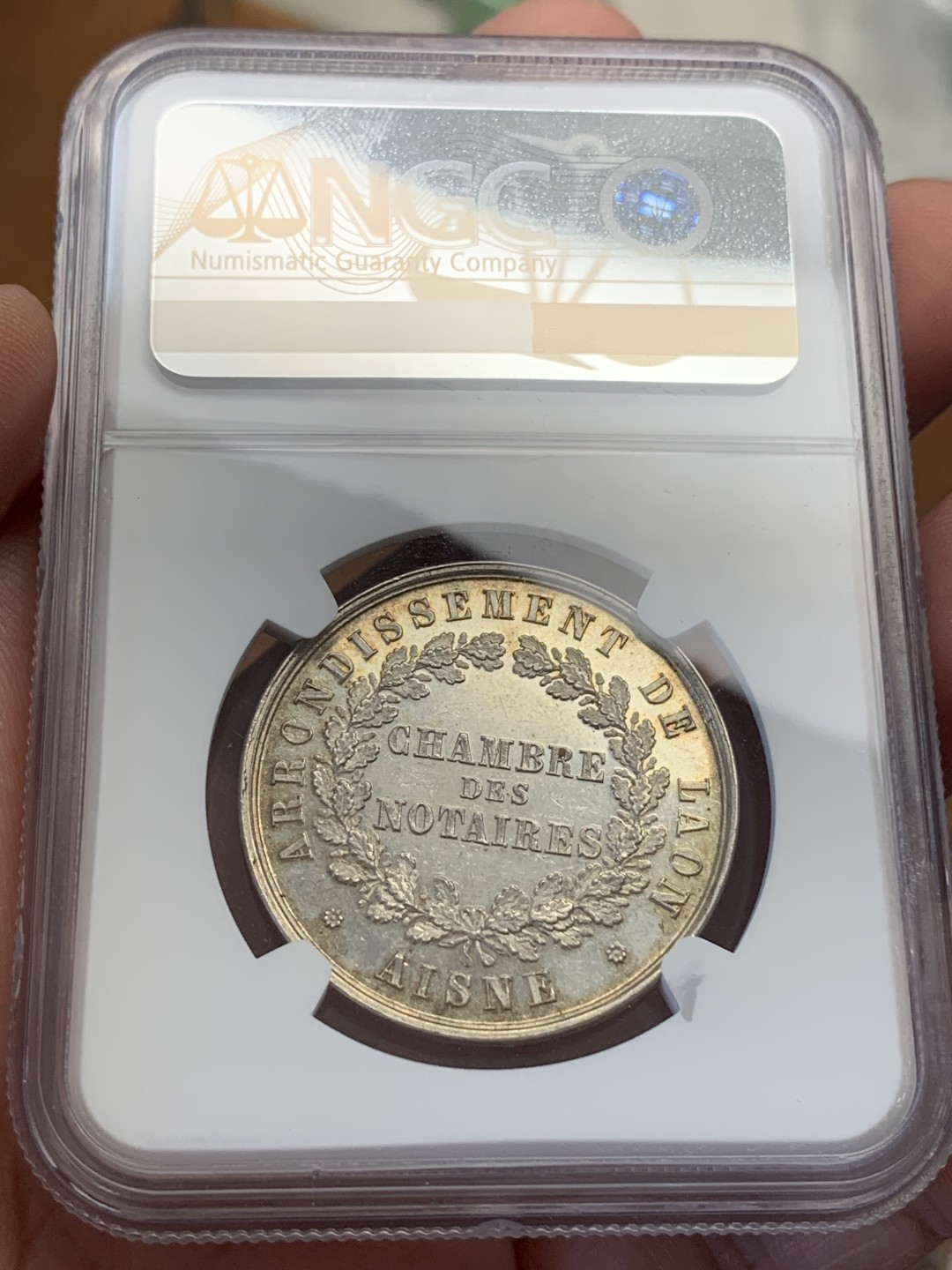 《竞宝斋》第108场-周日，周一 ，周四3场连拍（全场包邮） NGC MS62 法国 1880-1890 银质圆形代币 素材丰富 PL感十足  丰饶角银标