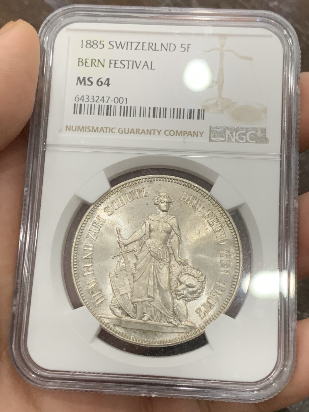 《竞宝斋》第108场-周日，周一 ，周四3场连拍（全场包邮） NGC-MS64 瑞士1885年伯尼尔射击5法郎 美女与野兽中的经典