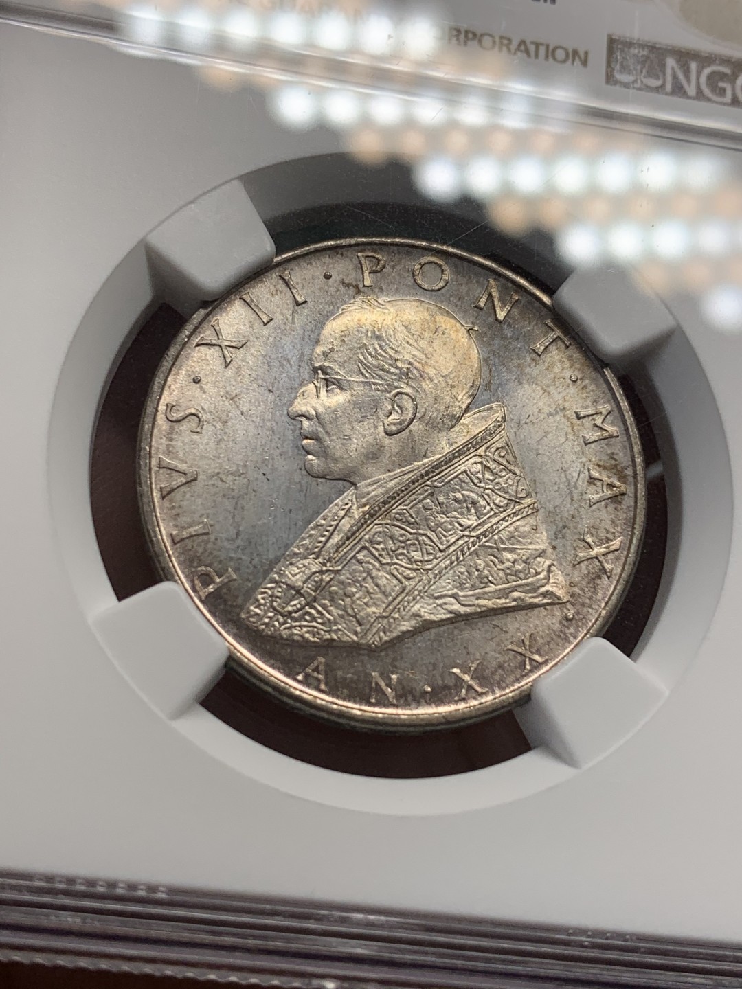 《竞宝斋》第108场-周日，周一 ，周四3场连拍（全场包邮） NGC-MS64 梵蒂冈 1958年 500里拉银币 少见年份