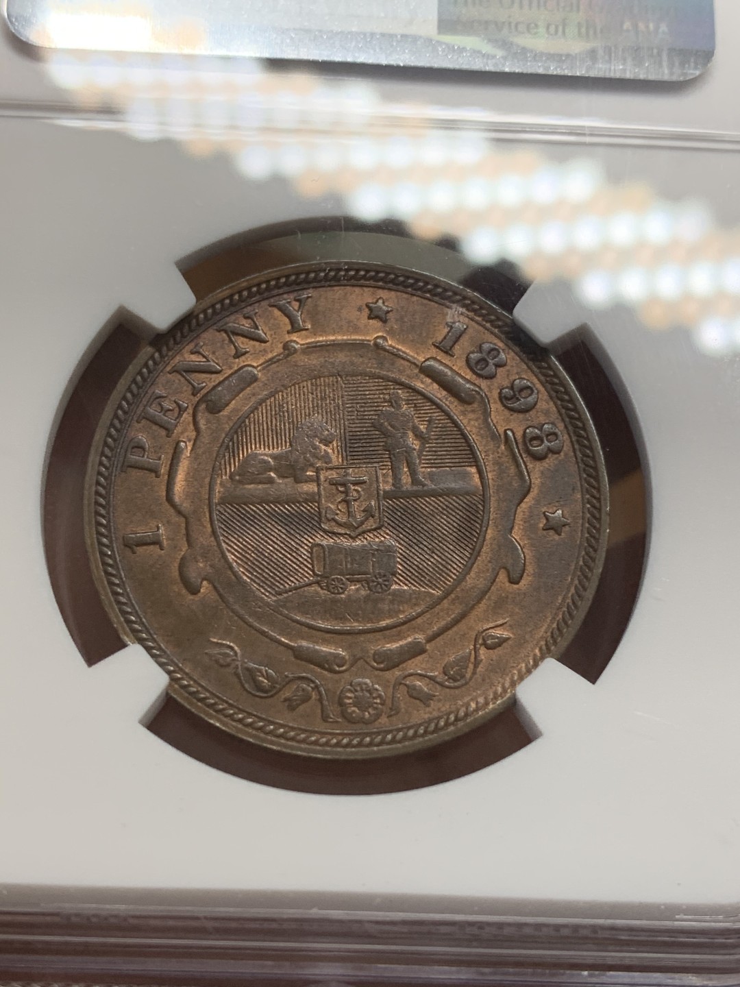 《竞宝斋》第108场-周日，周一 ，周四3场连拍（全场包邮） NGC MS65RB 南非 1898年 1便士大铜币 高等级分数 状态非常好