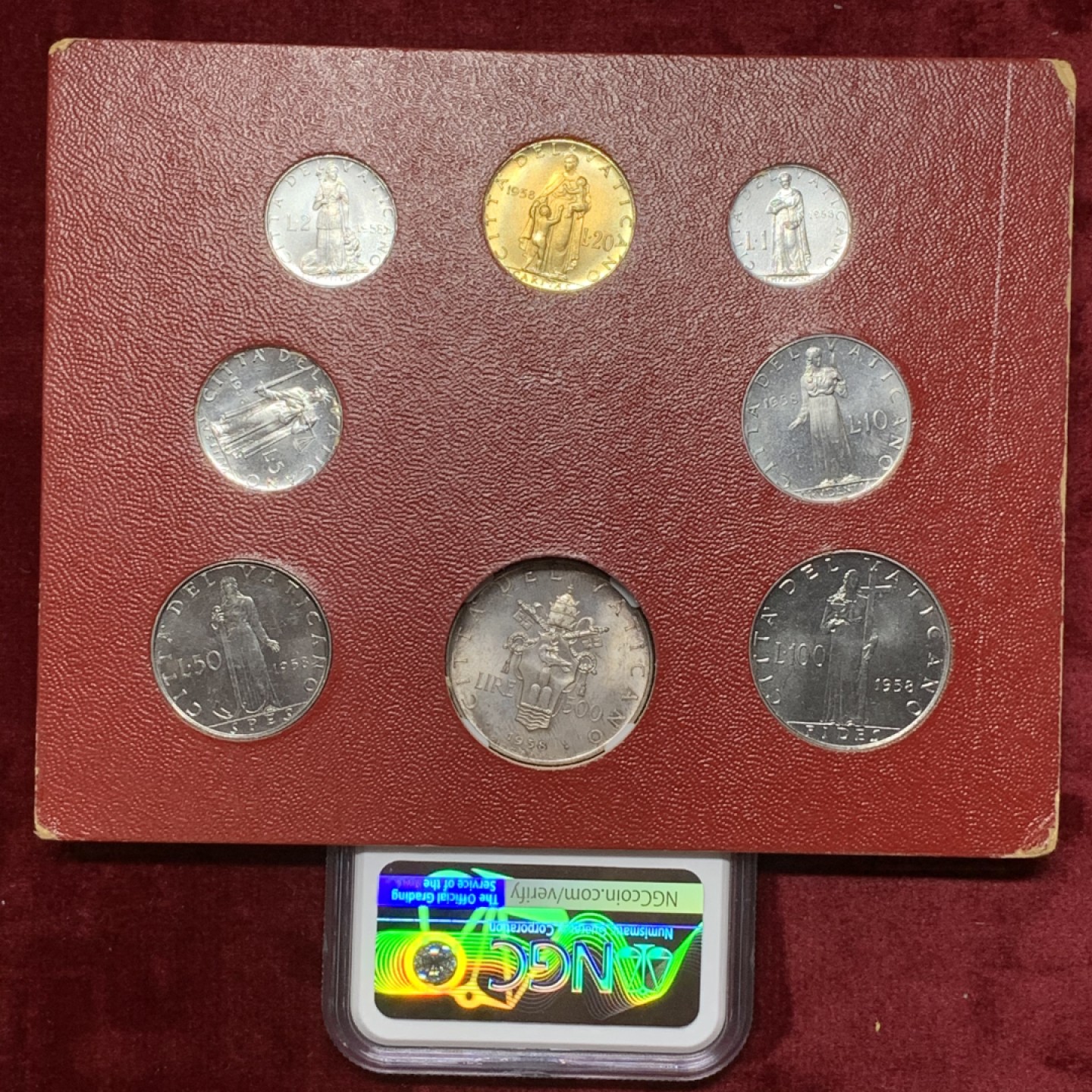 《竞宝斋》第108场-周日，周一 ，周四3场连拍（全场包邮） NGC-MS64 梵蒂冈 1958年 500里拉银币 少见年份