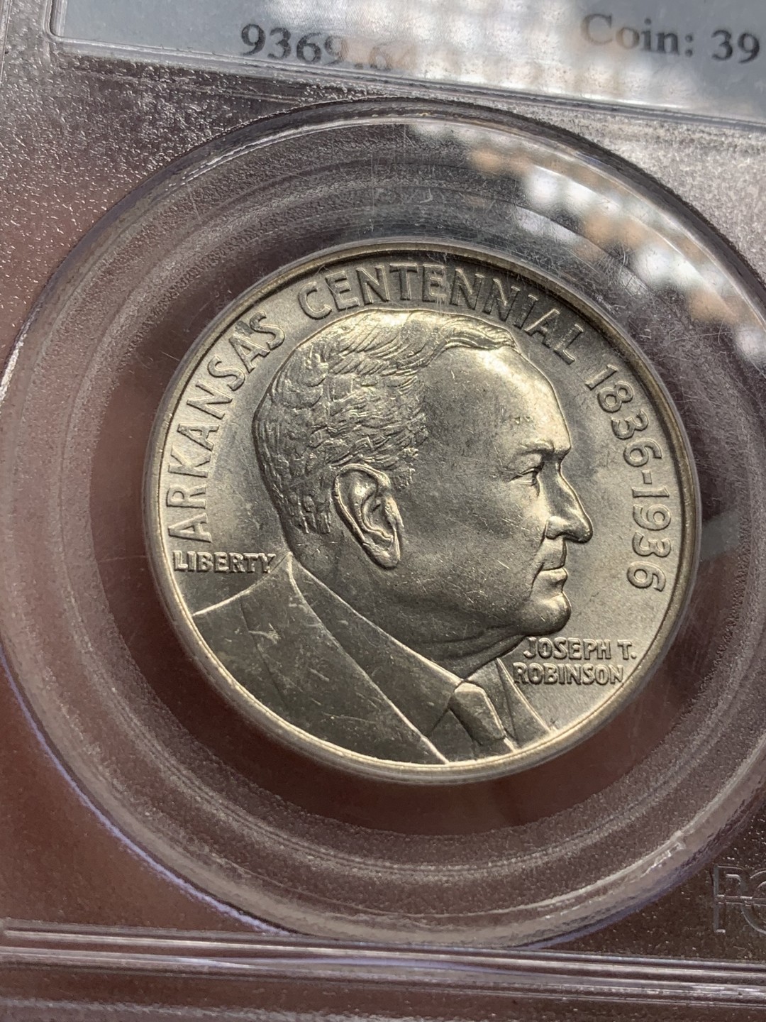 《竞宝斋》第108场-周日，周一 ，周四3场连拍（全场包邮） PCGS-MS64 美国1936年阿肯色州 约瑟夫·T·罗宾森半美元纪念银币，原光品质。