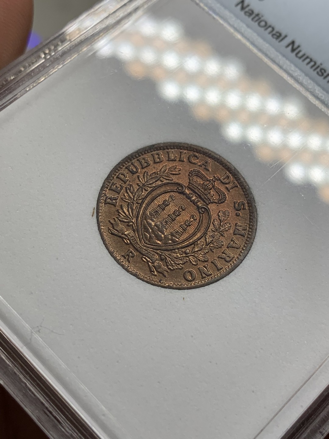 《竞宝斋》第108场-周日，周一 ，周四3场连拍（全场包邮） NNC-MS66RB，圣马力诺，1938年，5分 铜币