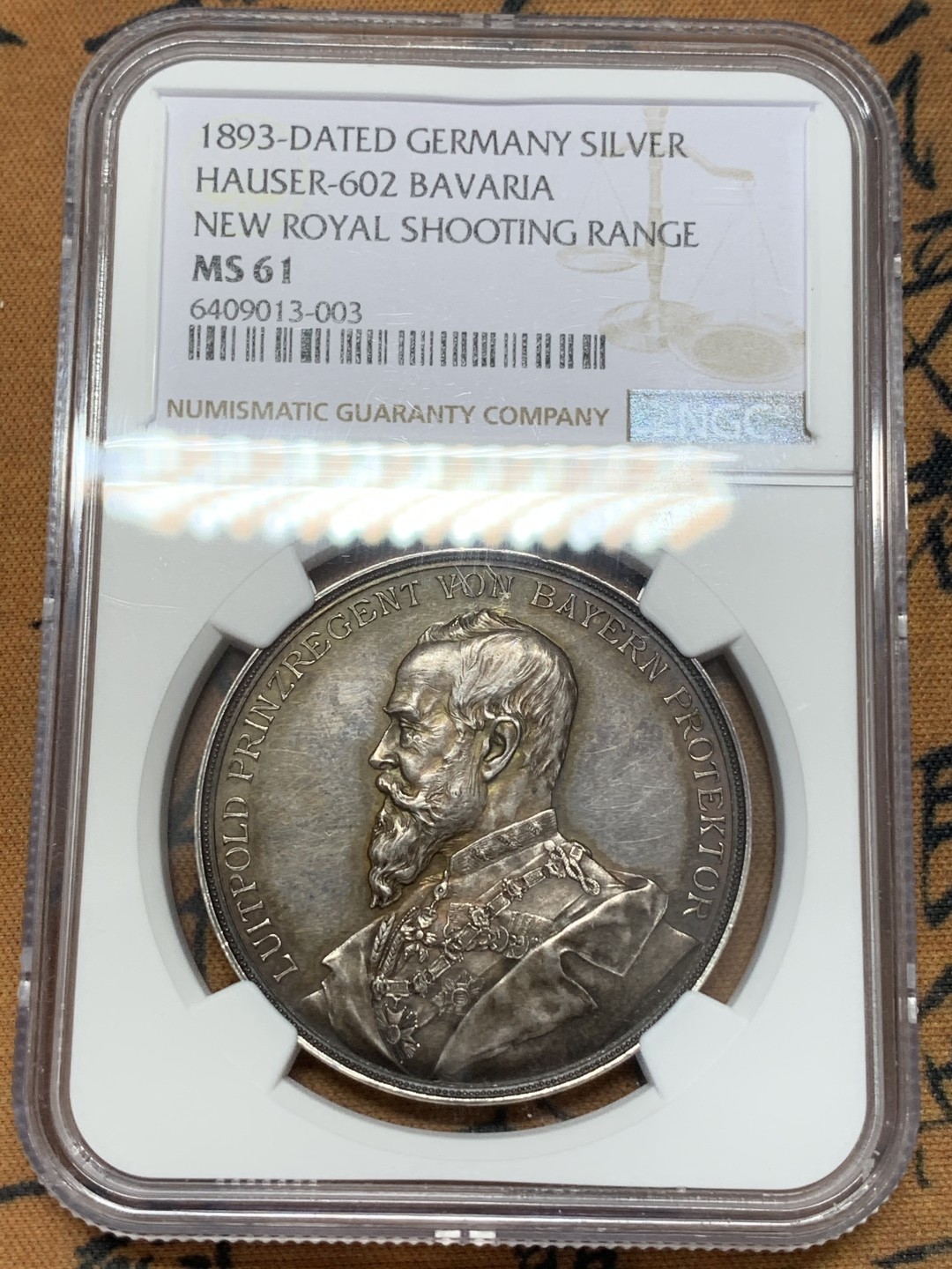 《竞宝斋》第108场-周日，周一 ，周四3场连拍（全场包邮） NGC-MS61 德国1893年拜仁柳特波德 皇家射击场银章 严重压分