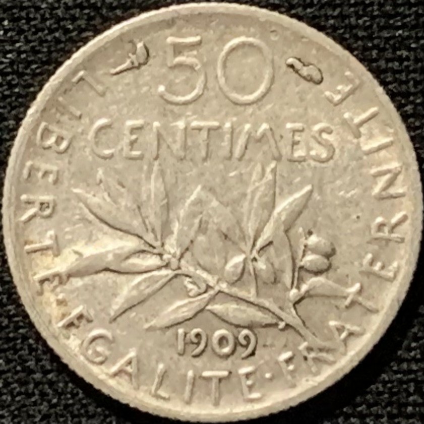 紫瑗钱币——第227期拍卖 法国 1909年 播种女神 50分 2.5克 0.835银