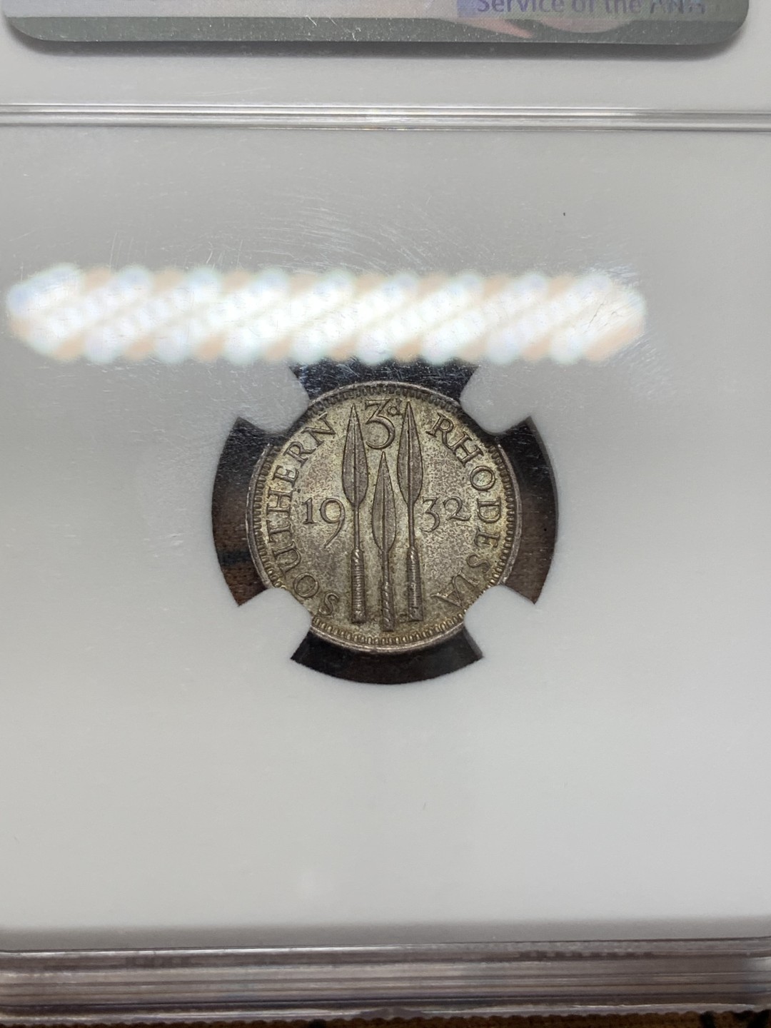 《竞宝斋》第108场-周日，周一 ，周四3场连拍（全场包邮） NGC-MS62 英属罗德西亚1932年 3便士 少见品种