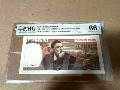 【Blue Auction】✨世界纸币精拍第241期（周末精品场） - 意大利 1975年20000里拉 经典提香 PMG66EPQ