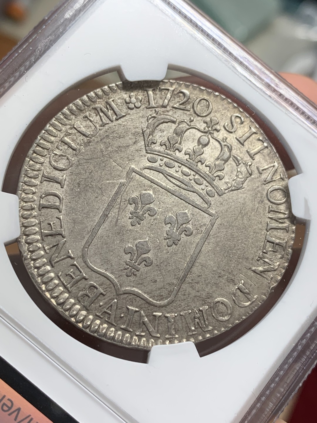 《竞宝斋》第108场-周日，周一 ，周四3场连拍（全场包邮） NGC AU53 法国 1720年 路易十五 年轻版 埃居大银币 少见版别 打制清晰带底光