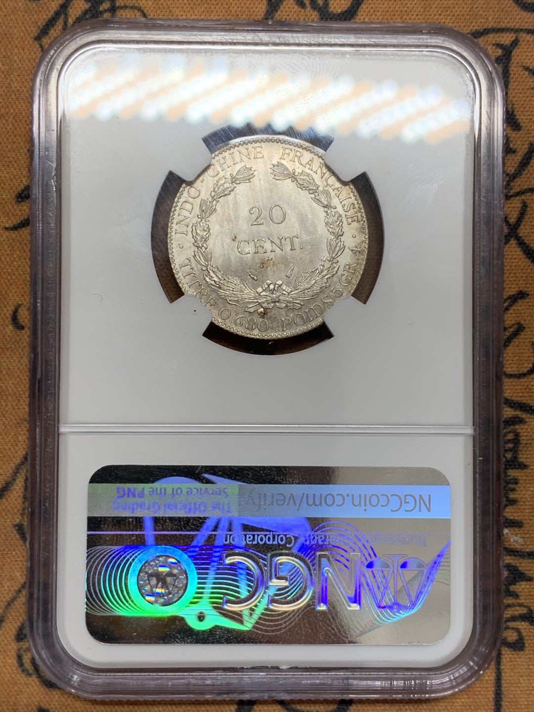 《竞宝斋》第108场-周日，周一 ，周四3场连拍（全场包邮） NGC-MS63 法属印支1937年 20分 坐洋小银币