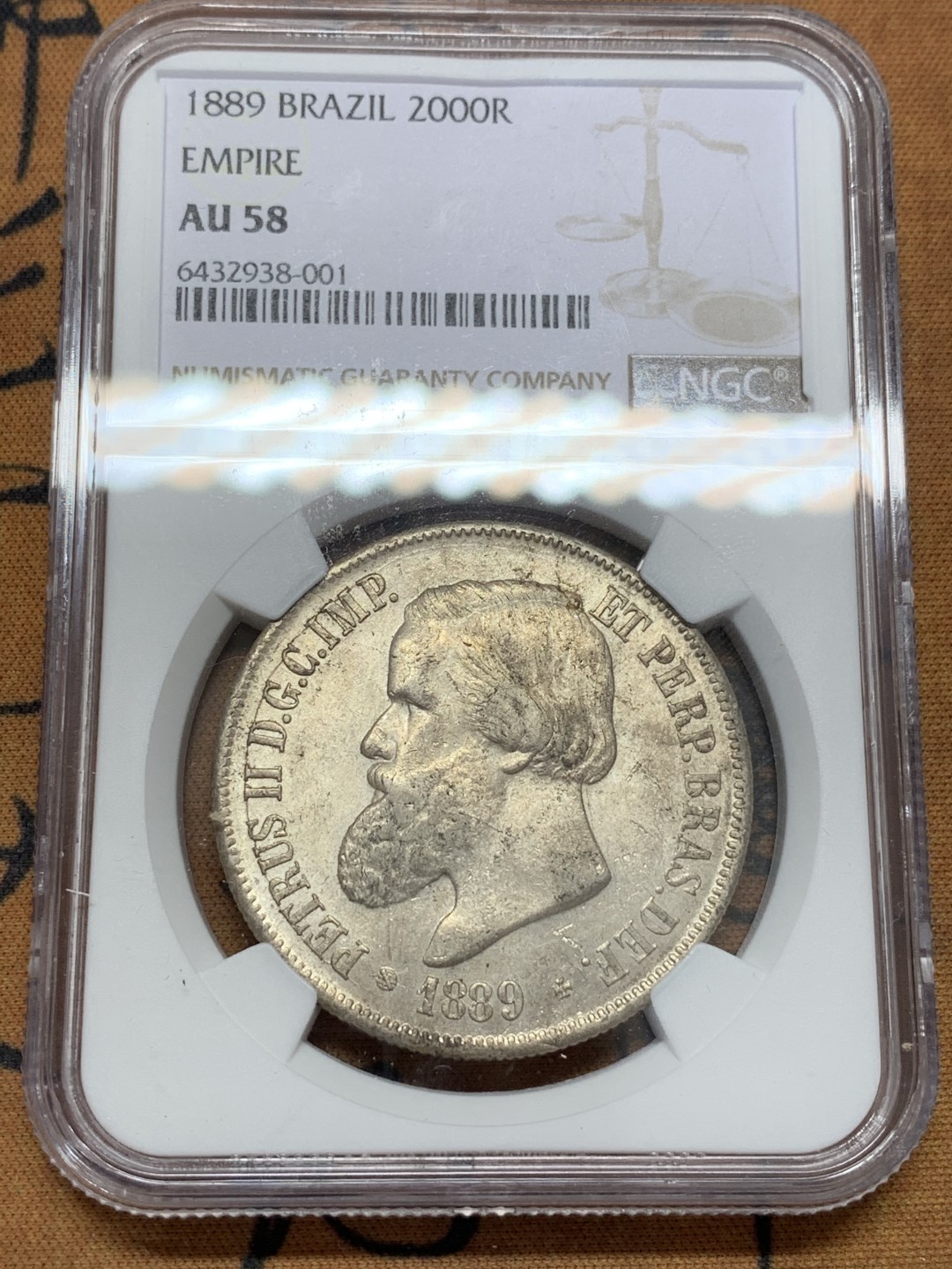 《竞宝斋》第108场-周日，周一 ，周四3场连拍（全场包邮） NGC AU58 1889年巴西帝国2000瑞斯大银币