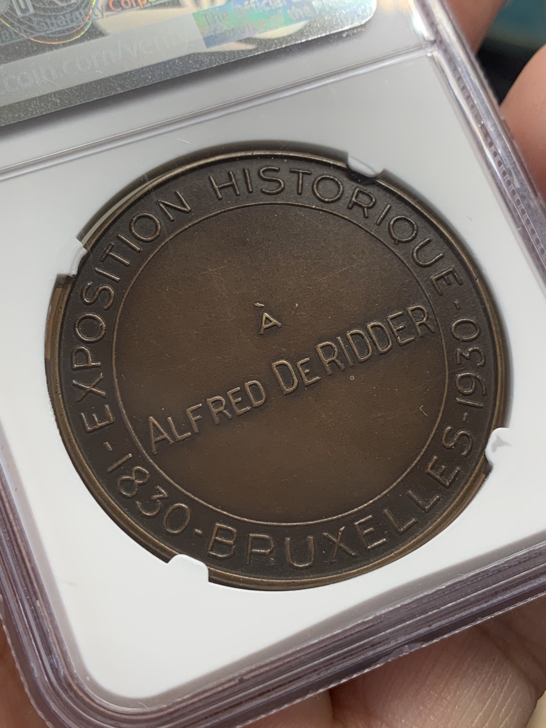 《竞宝斋》第108场-周日，周一 ，周四3场连拍（全场包邮） NGC MS63 比利时 1930 布鲁塞尔历史展览会 铜章 少见品种