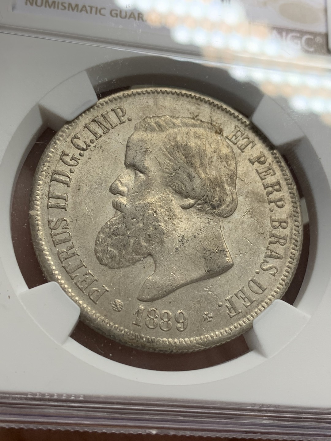 《竞宝斋》第108场-周日，周一 ，周四3场连拍（全场包邮） NGC AU58 1889年巴西帝国2000瑞斯大银币