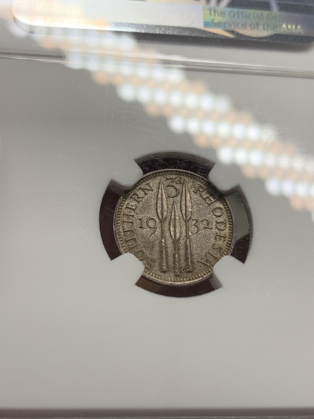 《竞宝斋》第108场-周日，周一 ，周四3场连拍（全场包邮） NGC-MS62 英属罗德西亚1932年 3便士 少见品种