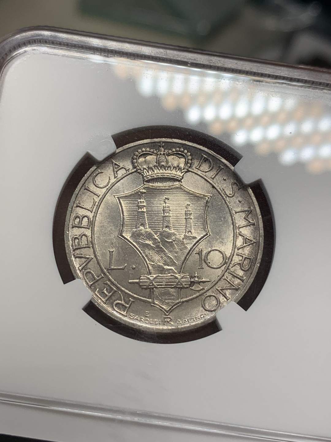 《竞宝斋》第108场-周日，周一 ，周四3场连拍（全场包邮） NGC-MS63 圣马力诺，1931年，10里拉银币。首年MS少见NGC错标为1932