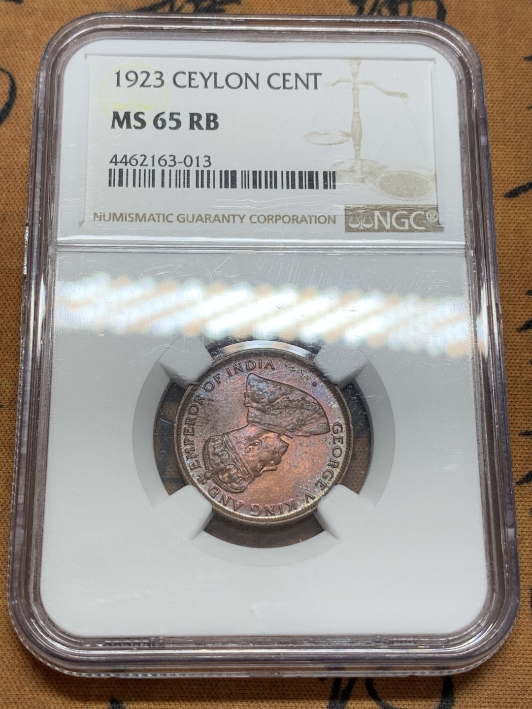 《竞宝斋》第108场-周日，周一 ，周四3场连拍（全场包邮） NGC-MS65RB 锡兰1923年1分，顶级品相，一步到位