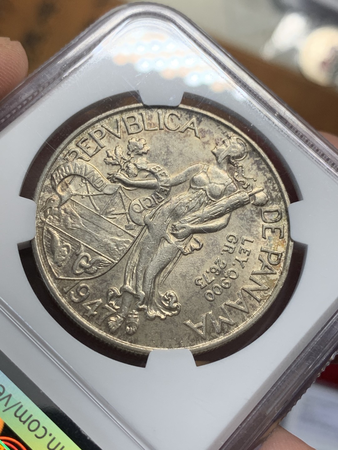 《竞宝斋》第108场-周日，周一 ，周四3场连拍（全场包邮） NGC-AU 1947 巴拿马1B银币，热门大涨品种，只有轻微清洗痕迹