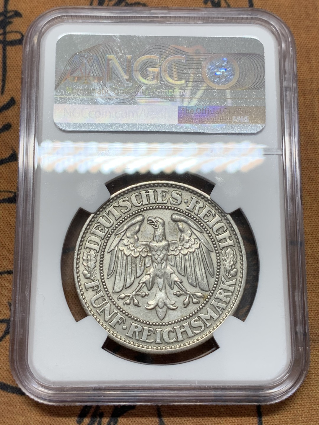 《竞宝斋》第108场-周日，周一 ，周四3场连拍（全场包邮） NGC MS62 1928D 德国 魏玛共和国 橡树5马克  银币 热门品种