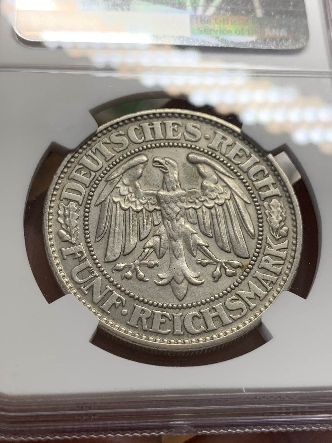 《竞宝斋》第108场-周日，周一 ，周四3场连拍（全场包邮） NGC MS62 1928D 德国 魏玛共和国 橡树5马克  银币 热门品种