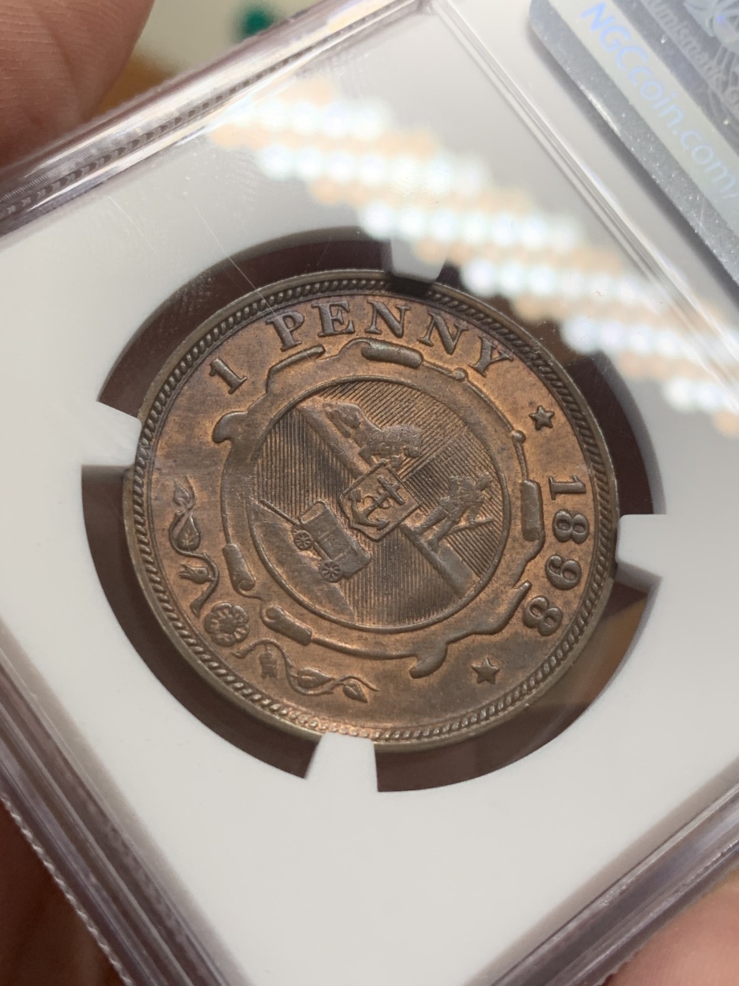 《竞宝斋》第108场-周日，周一 ，周四3场连拍（全场包邮） NGC MS65RB 南非 1898年 1便士大铜币 高等级分数 状态非常好