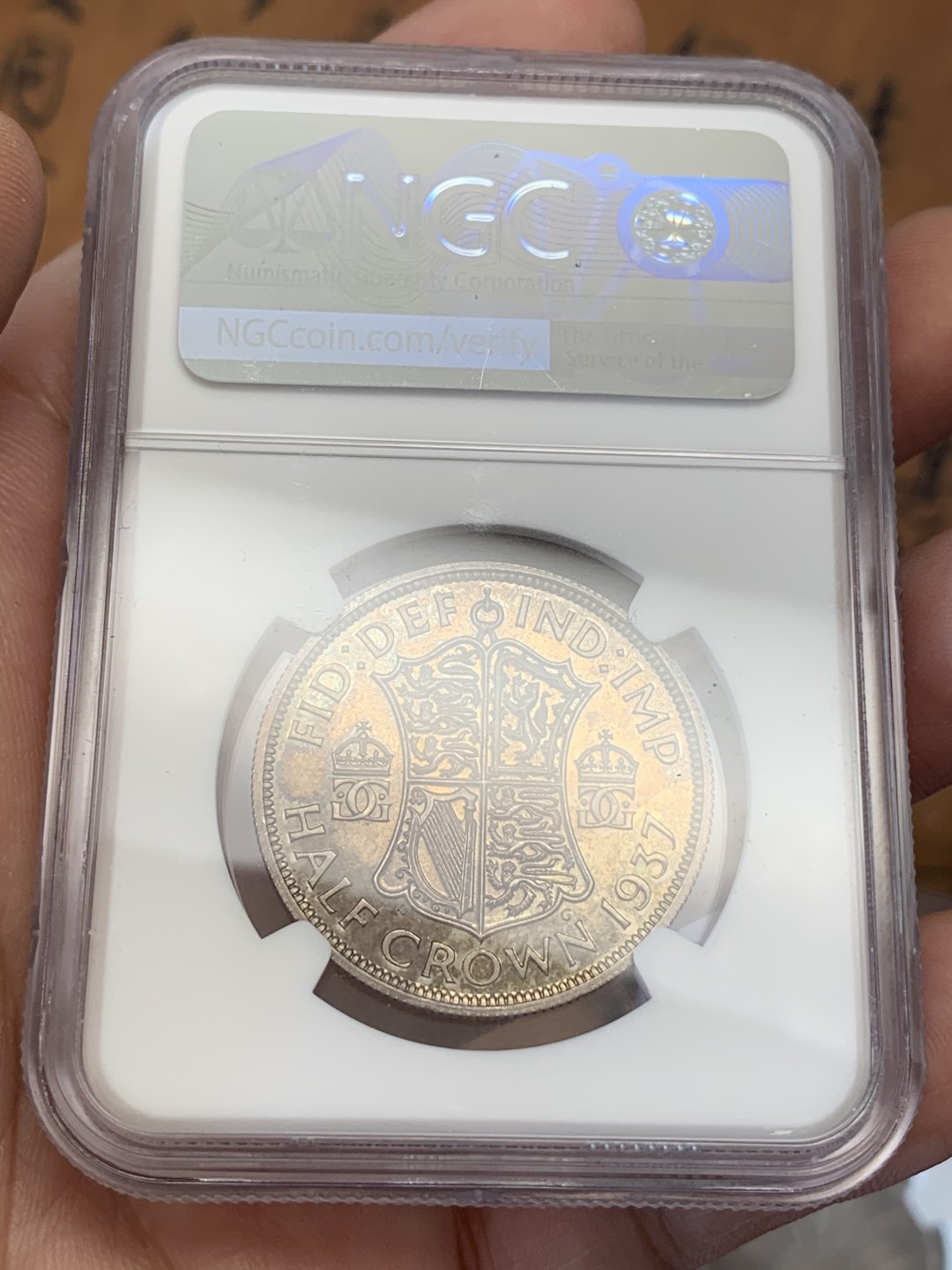 《竞宝斋》第108场-周日，周一 ，周四3场连拍（全场包邮） NGC-PF63  英国  1937  半克朗 乔六登基 细节非常好 非常靓的一个