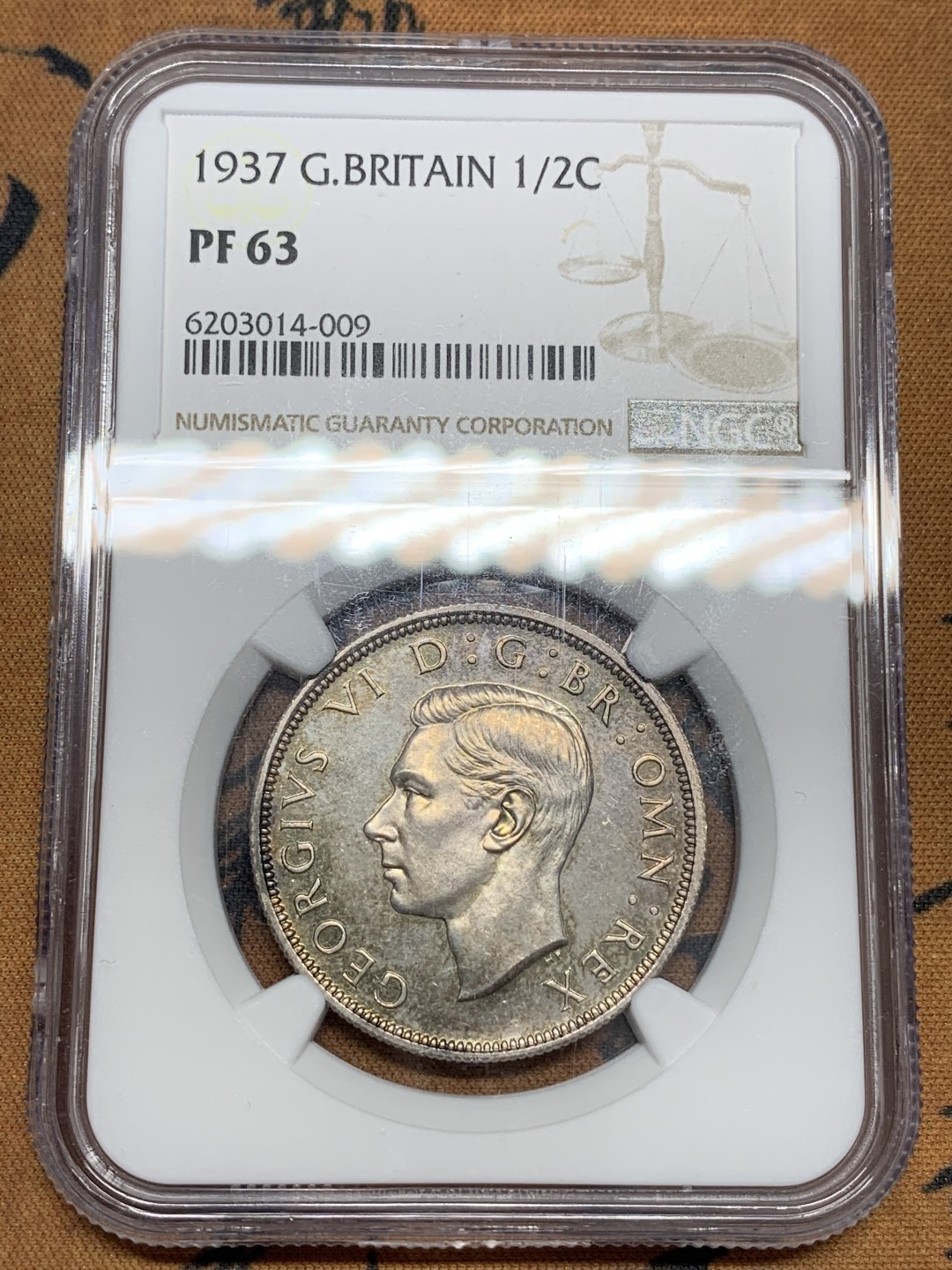 《竞宝斋》第108场-周日，周一 ，周四3场连拍（全场包邮） NGC-PF63  英国  1937  半克朗 乔六登基 细节非常好 非常靓的一个