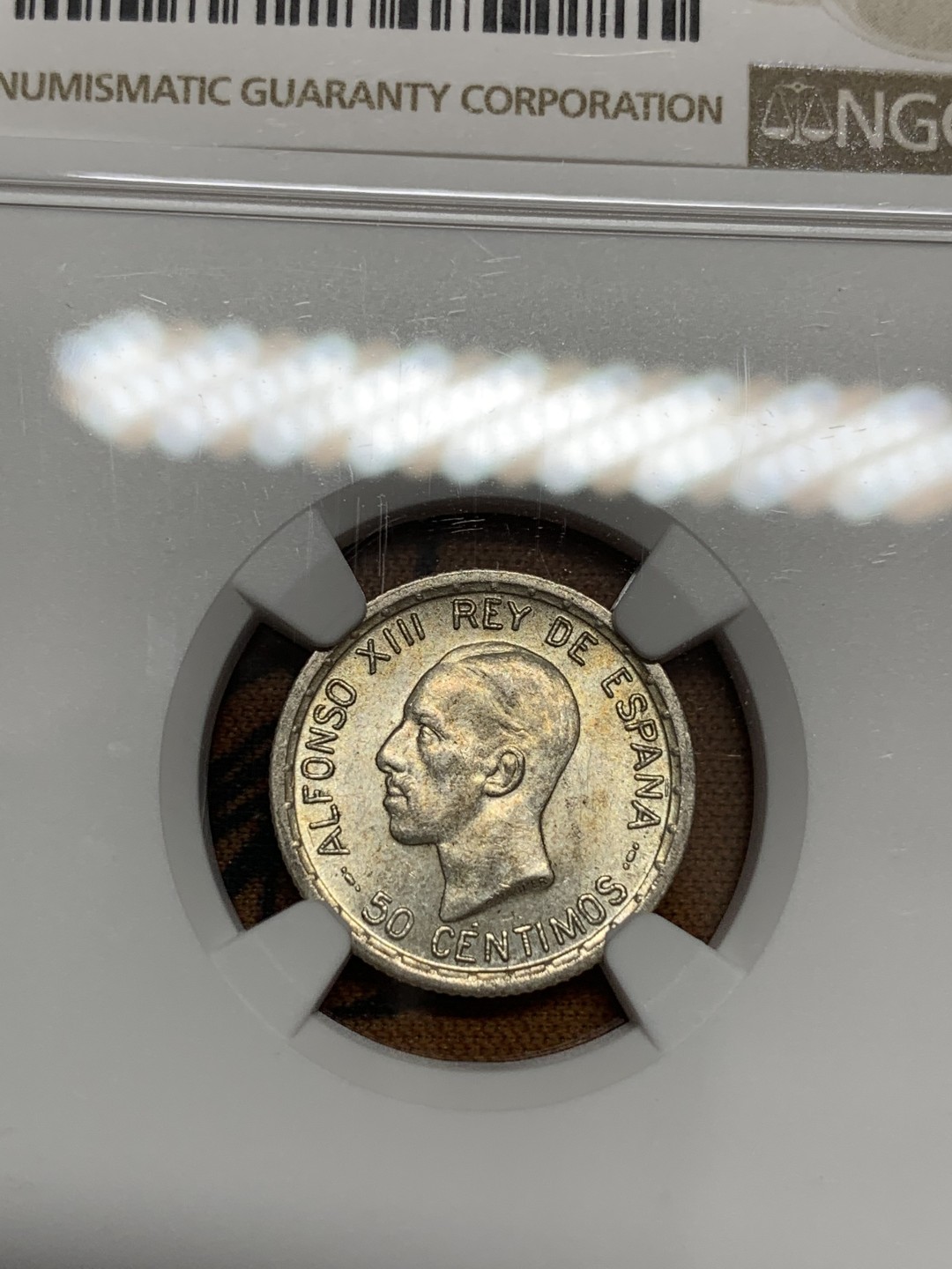 《竞宝斋》第108场-周日，周一 ，周四3场连拍（全场包邮） NGC-MS64 西班牙1926年 阿方索十三世 50分银币 原光好品顶级品相