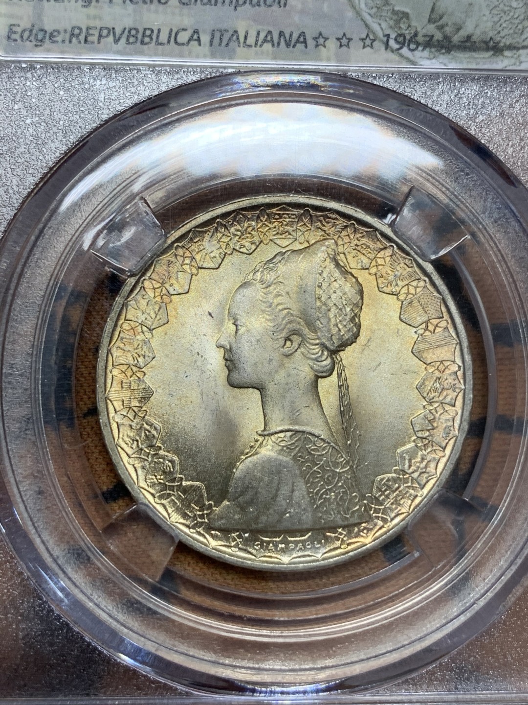 《竞宝斋》第108场-周日，周一 ，周四3场连拍（全场包邮） 意大利，1967年，500里拉。拆卷淡金色包浆 自制标签