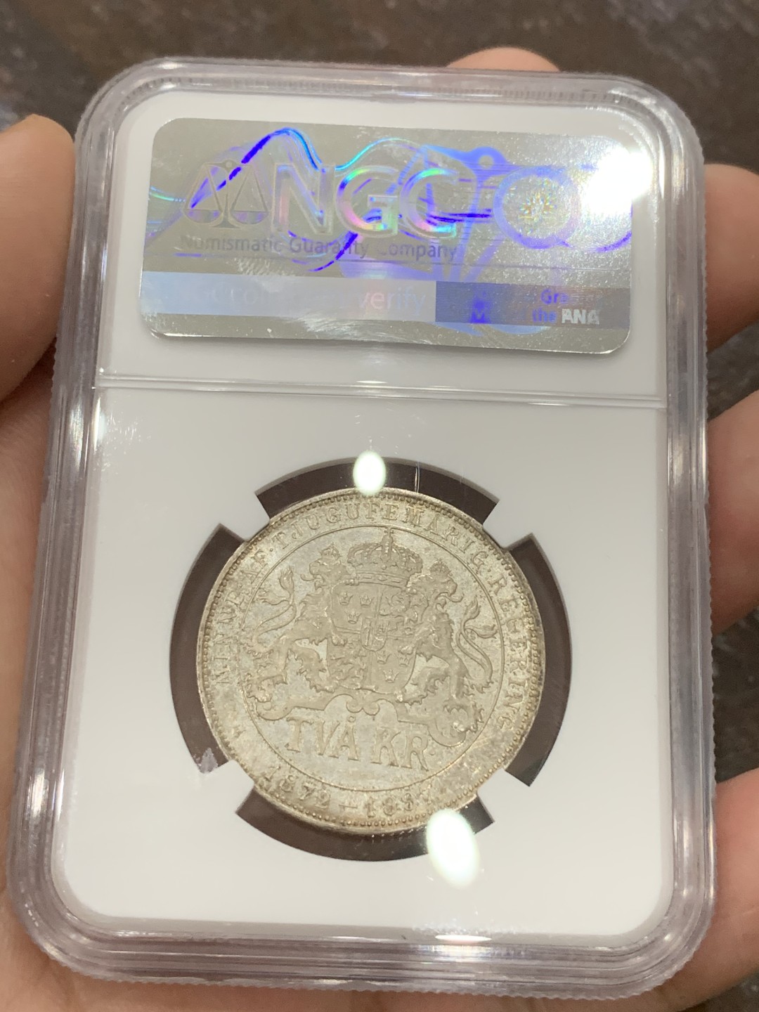 《竞宝斋》第108场-周日，周一 ，周四3场连拍（全场包邮） NGC MS64 瑞典 1897年 奥斯卡二世登基25周年银币 状态很好