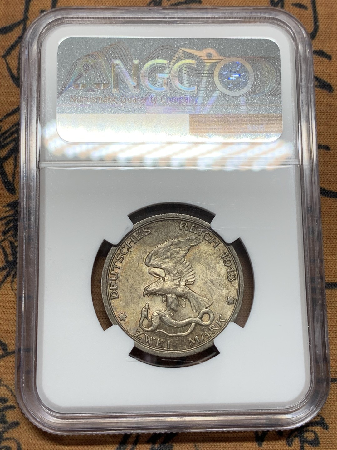 《竞宝斋》第108场-周日，周一 ，周四3场连拍（全场包邮） NGC MS63 德国普鲁士 1913年 战胜拿破仑2马克 银币